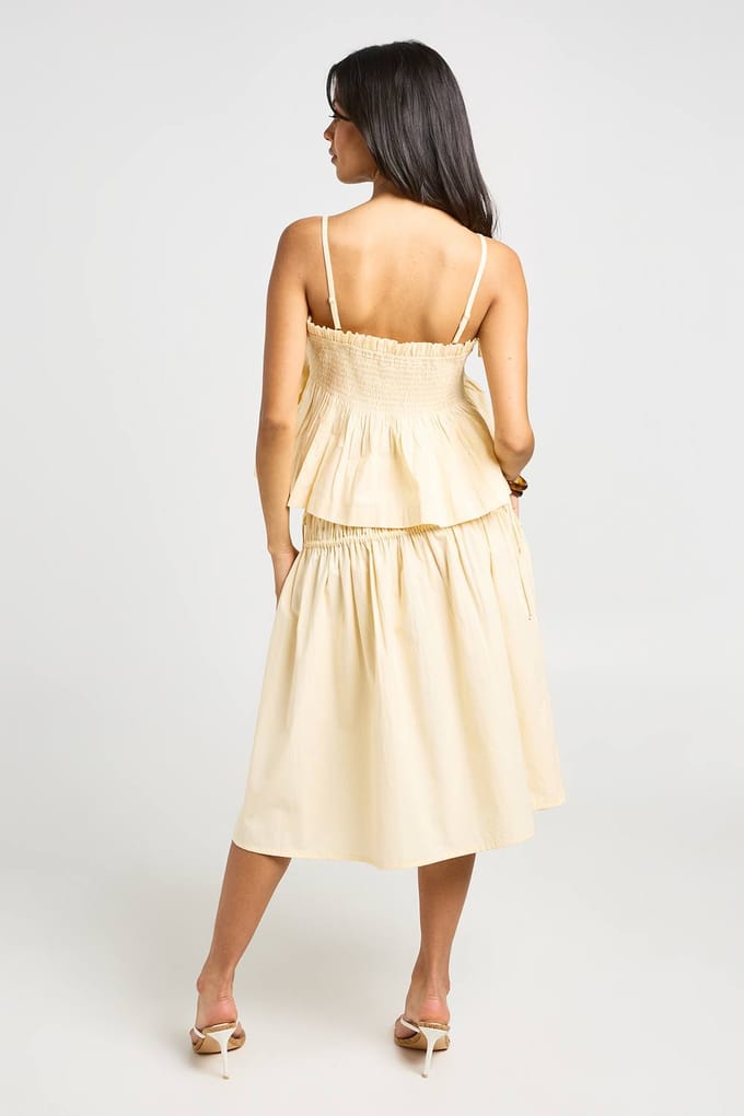 boohoo Dames Poplin Midi Rok Met Gerimpelde Taille | Citroen | Maat: 38