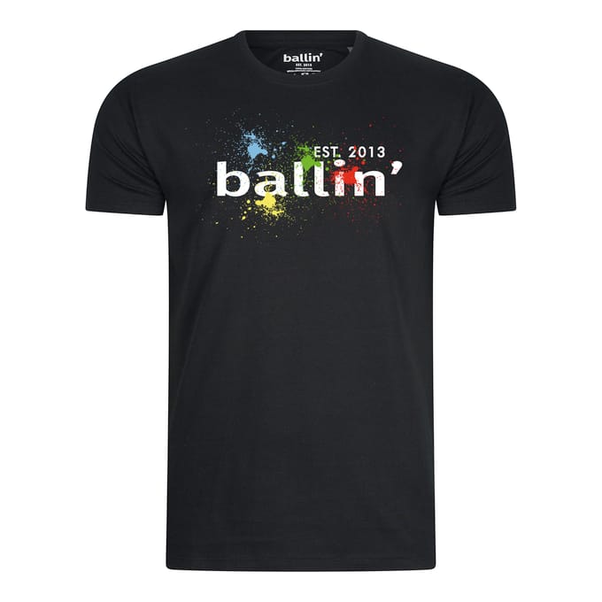 Heren Tee SS met Ballin Est. 2013 Paint Splatter Tee Print - Zwart - Maat XL