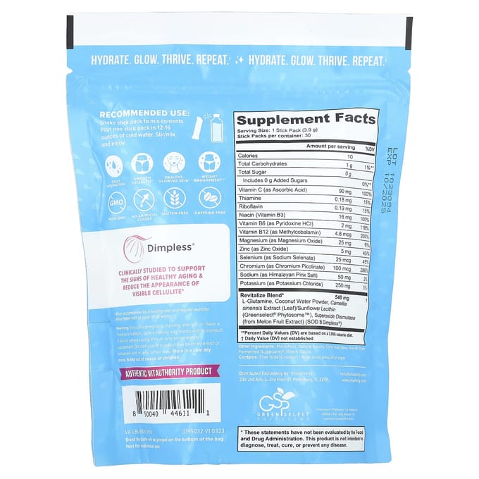 Vitauthority, Revive, Comprehensive Anti-Aging Hydration Mix, Lemonade, 30 Sticks, 0.13 oz (3.9 g) Each