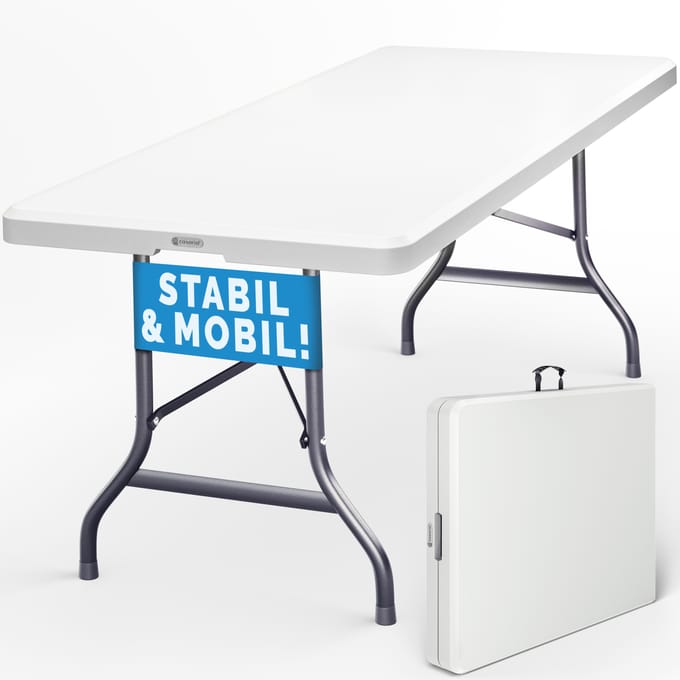 Casaria Klaptafel – 180x75cm Tuintafel Campingtafel Draaggreep - Wit