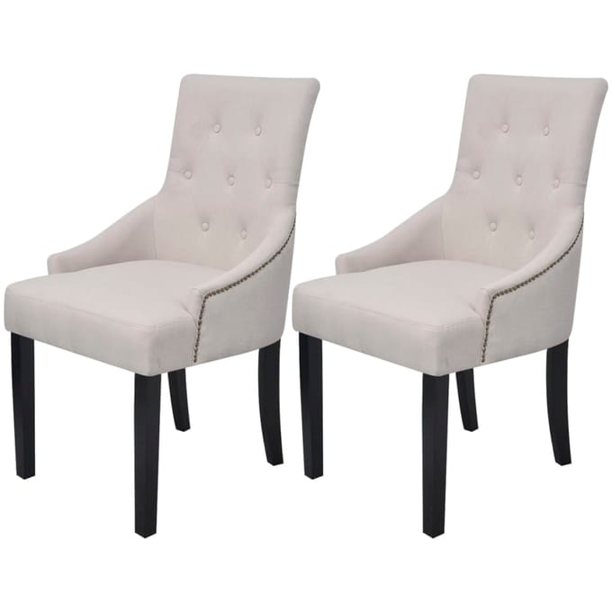 vidaXL - Eetkamerstoelen - 2 - st - stof - crèmegrijs