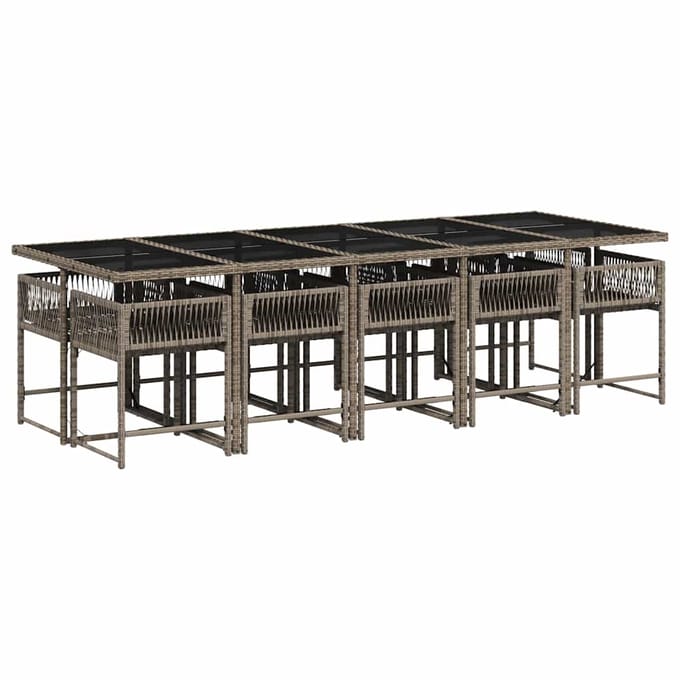 vidaXL - 11-delige - Tuinset - met - kussens - poly - rattan - grijs