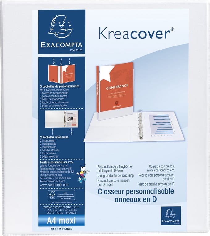 Exacompta 10x Kreacover Ringband in PP met 4 D-ringen van 50mm - A4 maxi - Wit - 51844E