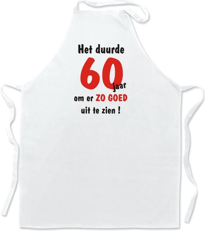 Schort - Het duurde 60 jaar - leuke keuken- of barbecueschort - 100 % katoen - wit