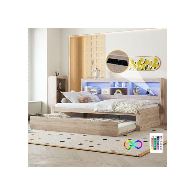Sofabed - MUVOE - 90x200cm - Prise de courant + USB - Sans matelas - Beige naturel naturel