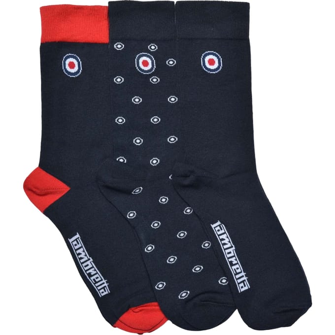 Lambretta Heren Paisley Sokken (Sets van 3) (Marineblauw/Rood/Wit)