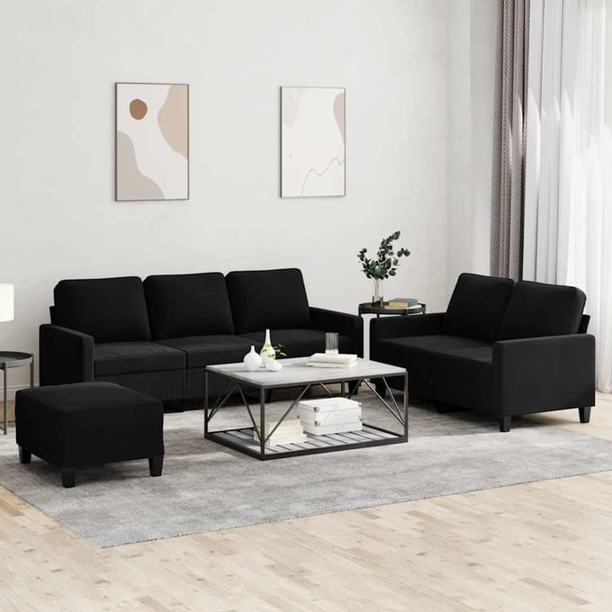vidaXL - 3-delige - Loungeset - met - kussens - fluweel - zwart
