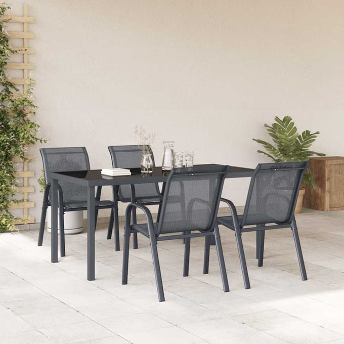 vidaXL - Tuinstoelen - stapelbaar - 4 - st - textileen - stof - grijs