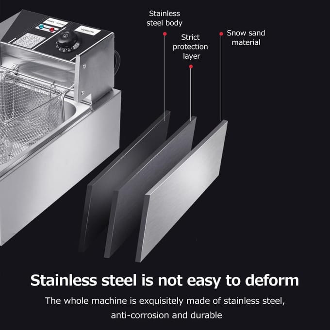 Elektrische Friteuse Multifunctioneel Intelligent 6L L Capaciteit 2500W Hoog Vermogen Roestvrij Staal EU Plug zilver