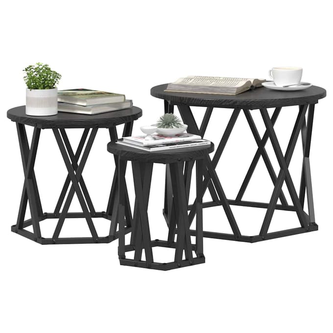 vidaXL - Nestende - Side - Table - 3 - st - Zwart - Eiken - 53 - x - 53 - x - 40 - cm