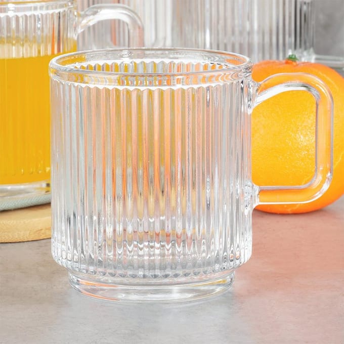 Vilde Glazen 350ml 12 Stuks - Geribbeld Glas, Vaatwasmachinebestendig