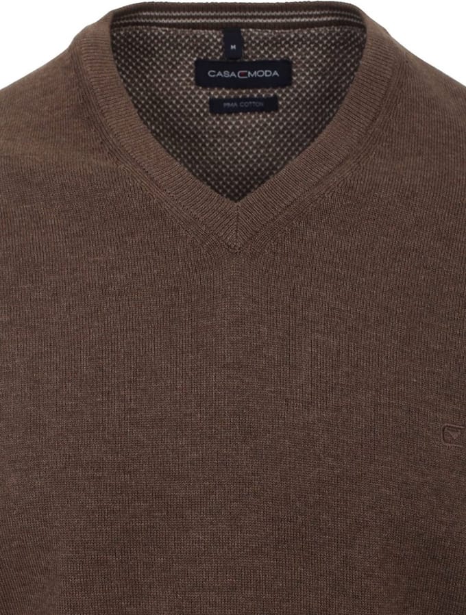 Casa Moda Heren Trui Met V-Hals Pima-Katoen 004430-685 Bruin - L