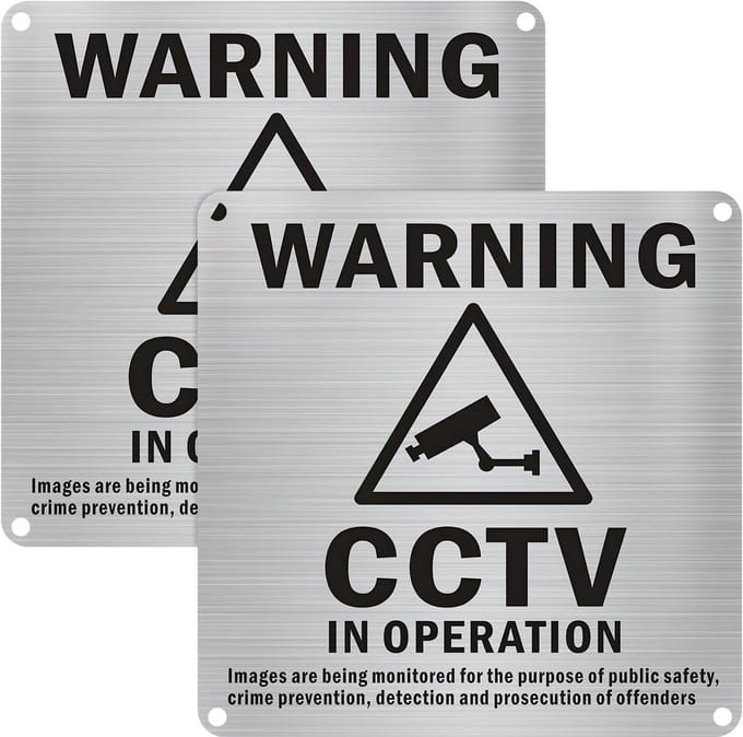 2x CCTV Videobewaking Bord Rechthoekig Metaal 15x15 cm Zelfklevend