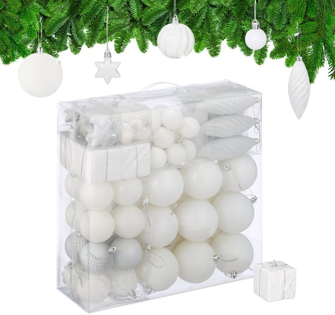kerstballen - set van 110 - met slinger - plastic - onbreekbaar - wit