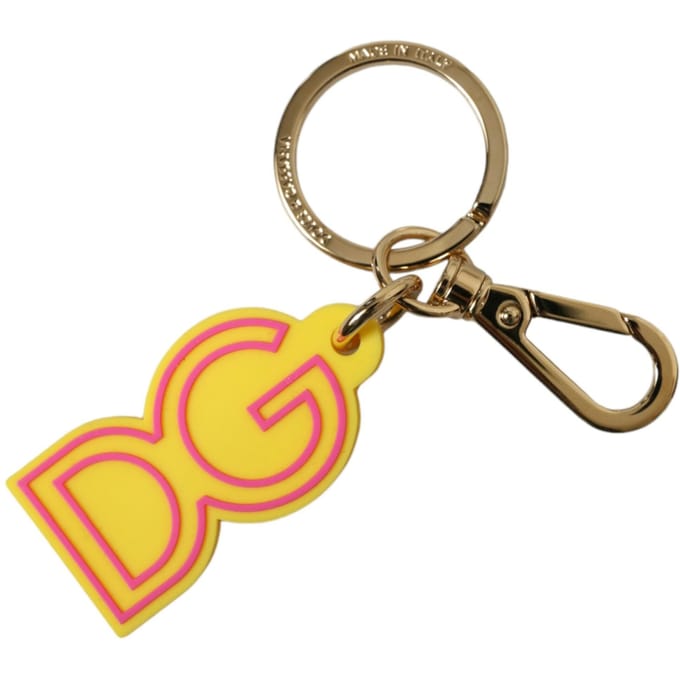 Dolce & Gabbana Gele Rubber Gouden Metaal DG Logo Sleutelhanger Keychain