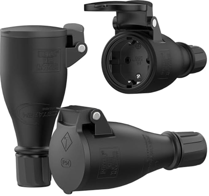 Robuuste Schuko Koppeling 230V IP54 - 3-delige Set voor Commerciële en Bouwtoepassingen