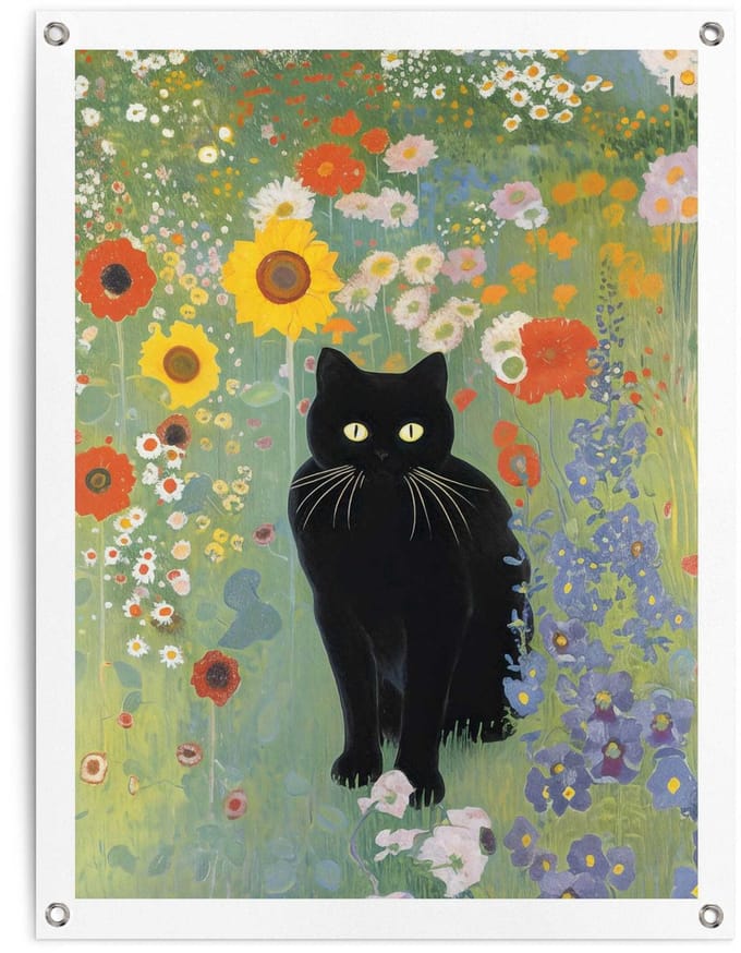 Tuinposter Kat in het veld - 80 x 60 - Canvas - REINDERS