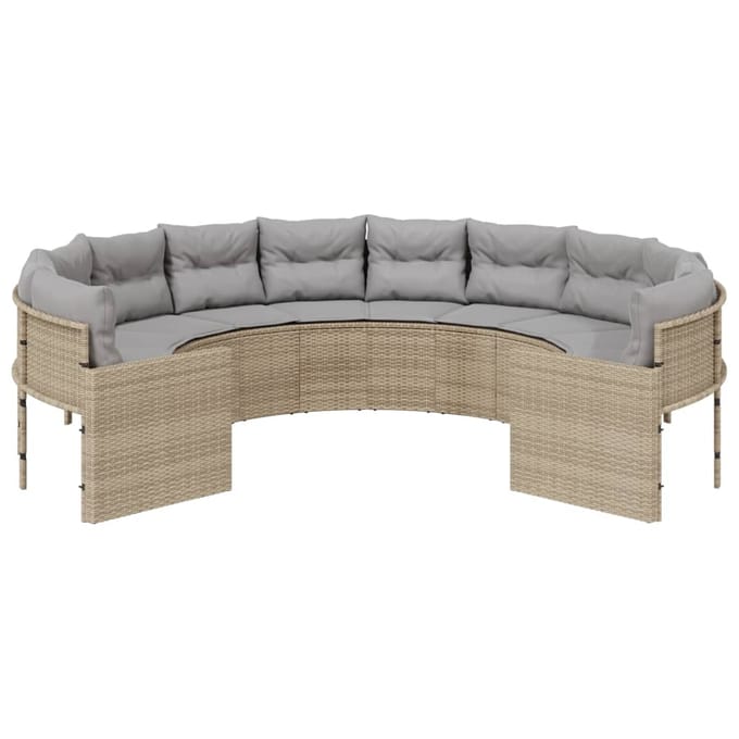 vidaXL - Tuinbank - met - kussens - rond - poly - rattan - beige