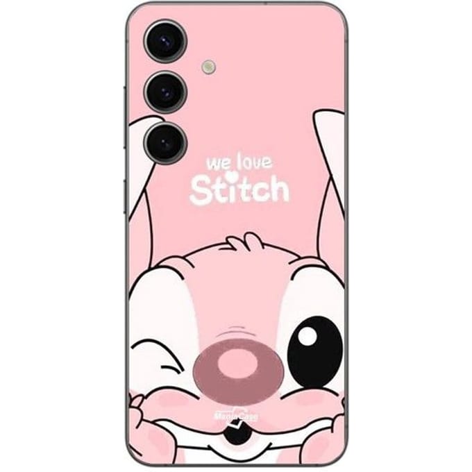 Coque Samsung Galaxy S24 Plus Stitch Angel mignon gond rose Maniacase zwart
