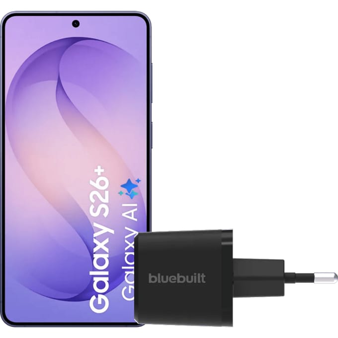Samsung Galaxy S26 Plus 256GB Donkerblauw 5G + BlueBuilt Oplader 45 Watt Zwart