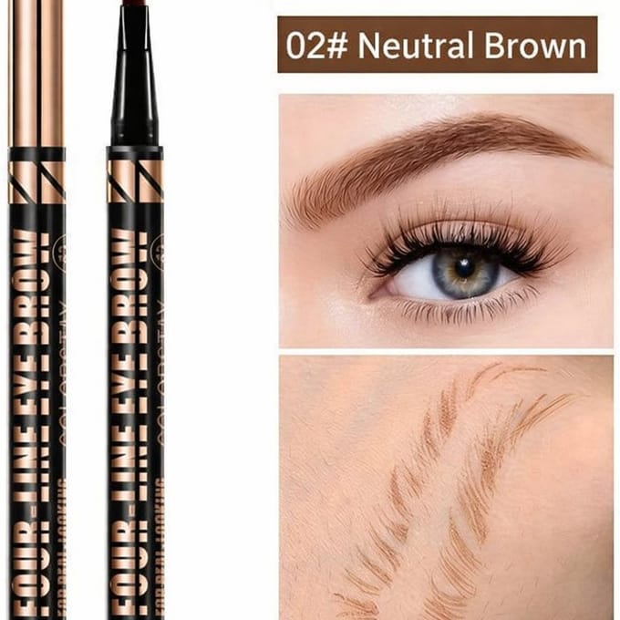 3D Wenkbrauwpotlood Waterproof Neutral bruin / Brown – Microblading Eyebrow Pen met 4 Split Micro Tip en Natuurlijk Haar Effect – 48H Langhoudend