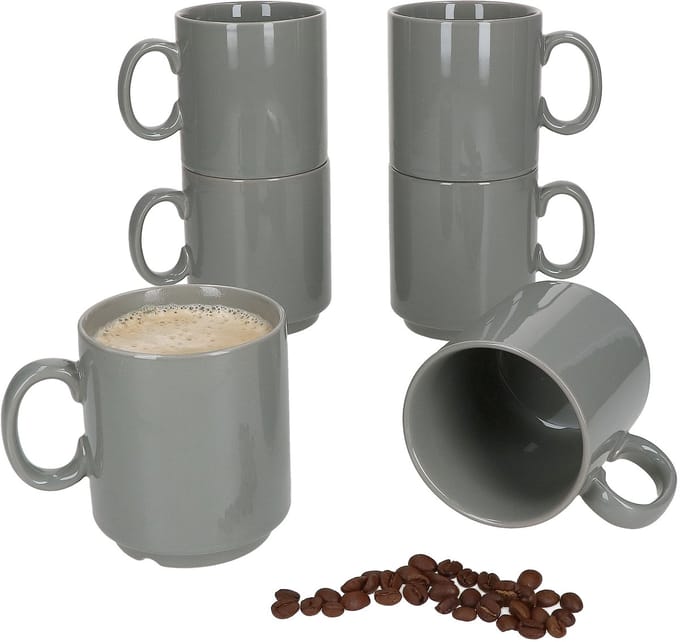Set van 6 EVENT stapelbare koffiemokken GRIJS porselein 250 ml