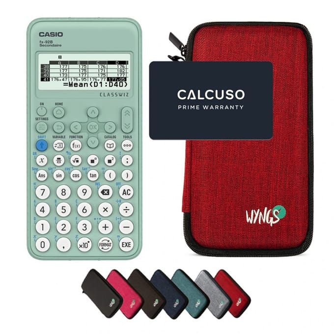 Casio FX-92B Secondaire incl. WYNGS Beschermhoes Rood - Wetenschappelijke Rekenmachine - Basis Pakket
