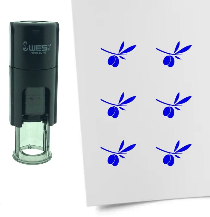 CombiCraft Stempel Olijftak met Olijf 10mm rond - blauwe inkt