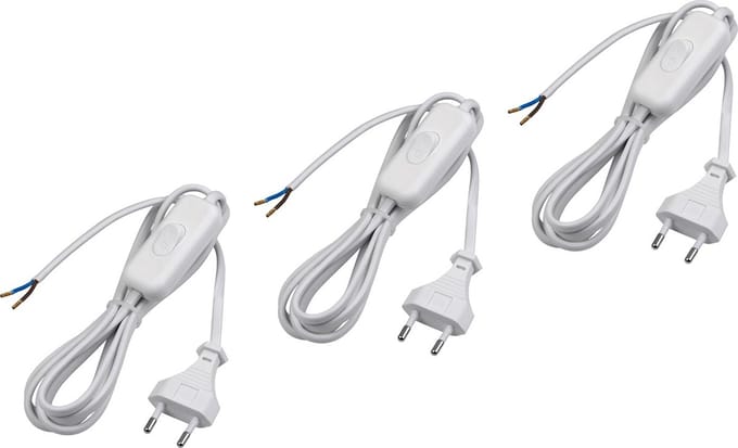 Set van 3 Euro voedingskabels met schakelaar - 2 meter Wit
