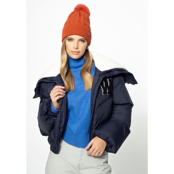Wittchen Dames Oversized Jas met Kraag van Imitatie Schapenvacht Marineblauw