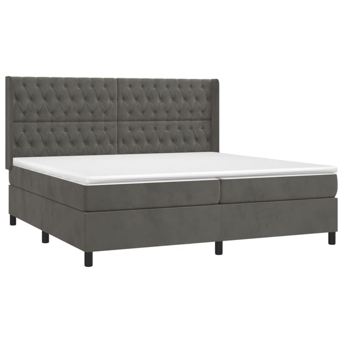 vidaXL - Boxspring - met - matras - fluweel - donkergrijs - 200x200 - cm