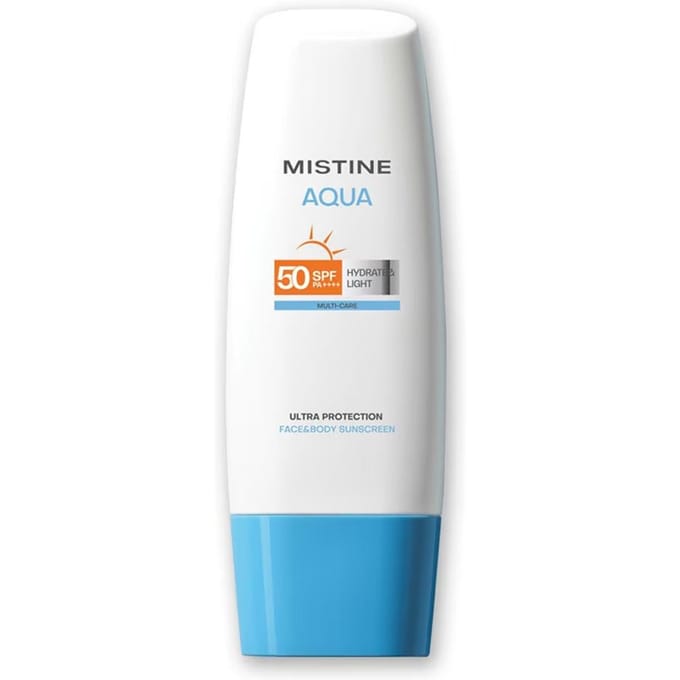 Mistine Aqua Base Ultra Protection Hydrating Face Body Sunscreen SPF50 PA++++ 70 ml. 70 ml. white