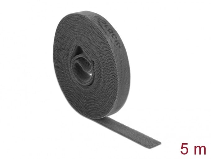 Delock Hook-and-loop tape on roll L 5 m x W 15 mm grey