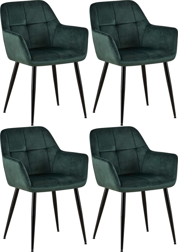 CLP Emia Set van 4 eetkamerstoelen - Met armleuning - Velvet - Fluweel - groen Fluweel
