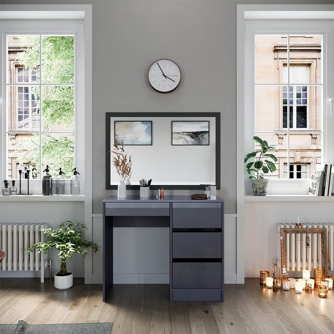 Moderne Kaptafel met 4 Lades in Antraciet Hoogglans, 90 cm