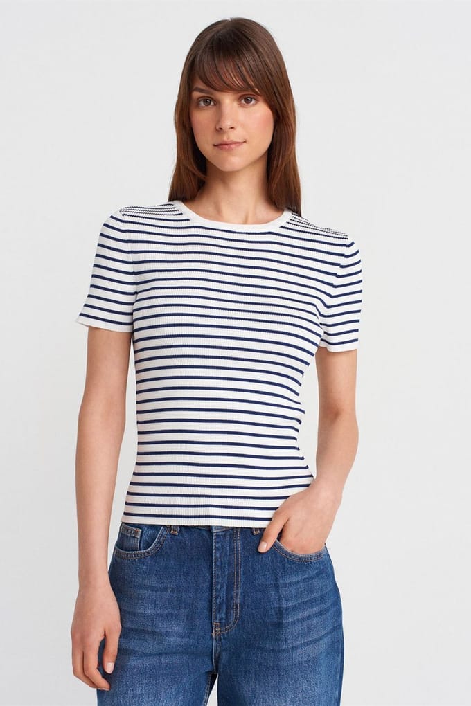 Gestreepte Geribbelde Brei Blouse