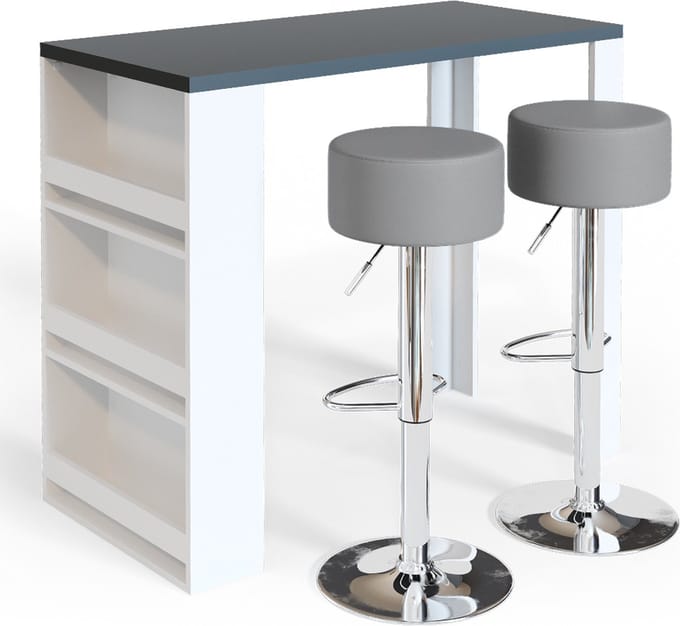 Vicco Bartafel set – 57 x 117 cm met 2 barkrukken Wit/Grijs