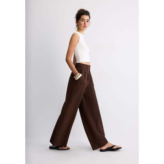 Stradivarius Nette wide leg broek met verstelbare knopen  Bruin 44