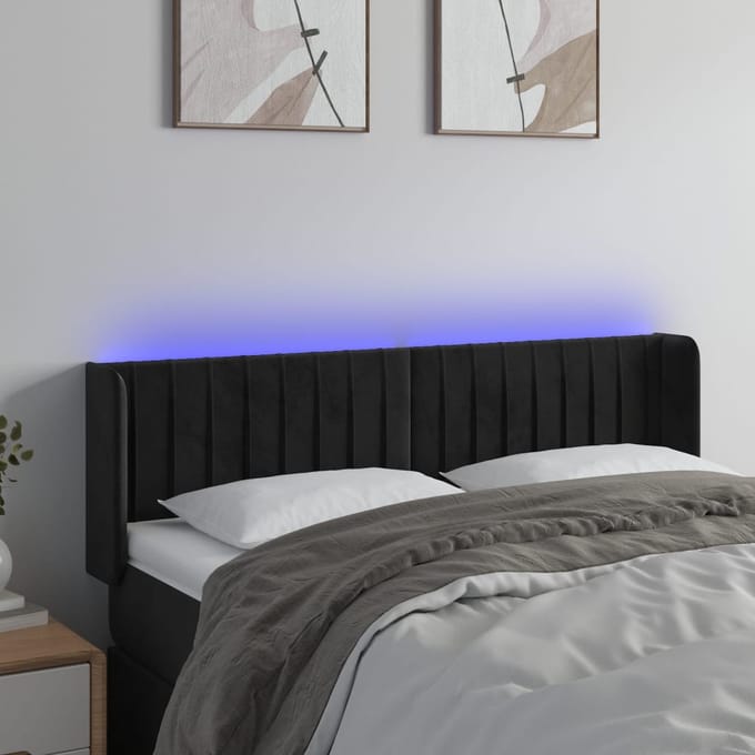 vidaXL - Hoofdbord - LED - 147x16x78/88 - cm - fluweel - zwart