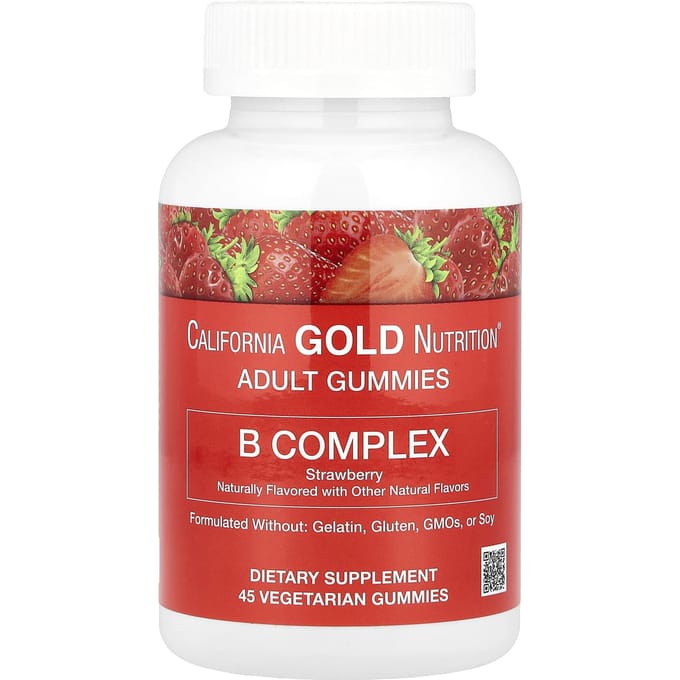 California Gold Nutrition, gummies au complexe de vitamine B, saveur fraise, 45 gummies végétaux