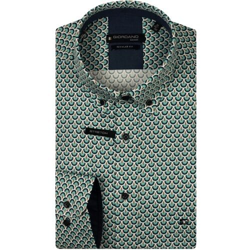 Giordano Overhemd Ivy Abstract Half Circles Wave Satin Stretch Pastel Blauw / male