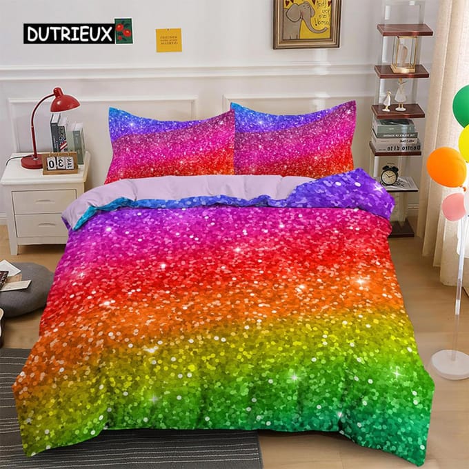 Ensemble de literie abstrait arc-en-ciel coloré Queen King Simple Housse de couette Rêve Polyester Housses de couette Taie d'oreiller Linge de lit doux EU Double(200x200cm)