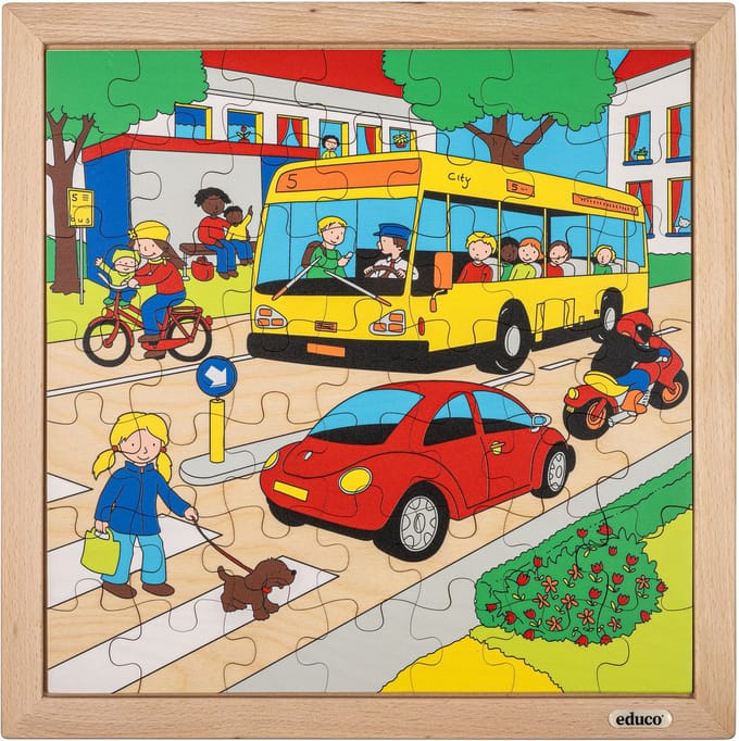 Verkeerspuzzel 34x34cm De weg 49 stukjes - Educo - Educatief speelgoed