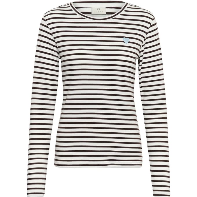 Kaffe Liddy T-Shirt Dames T-shirt - Chalk / Brown - Blue Heart