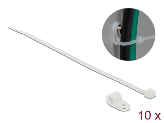 Tie-wraps 200 x 3,6mm (10 stuks) met montageklem (10 stuks) / transparant