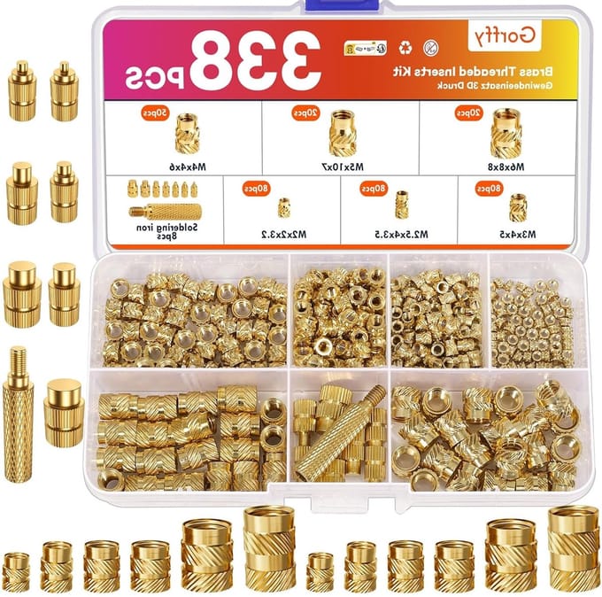 Complete Set van 338 Draad Inserts voor 3D Printen - M2, M2.5, M3, M4, M5, M6, Messing Draadmoeren, Ribbelmoeren en Smeltijzer Accessoires