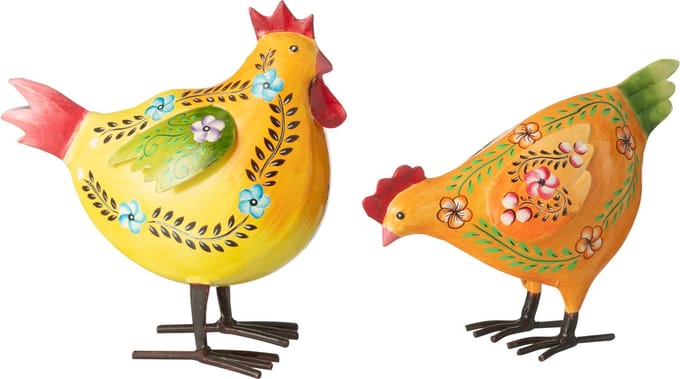 J-Line decoratie Haan Tekening Groen - ijzer - mix - 2 stuks