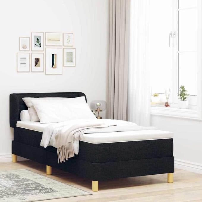 vidaXL - Boxspring - bed - met - matras - met - hoofdeinde - Zwart - 100 - x - 200 - cm - Stof