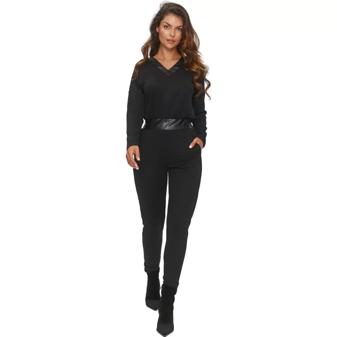 Lange jumpsuit met ecologische leren elementen voor dames Makadamia