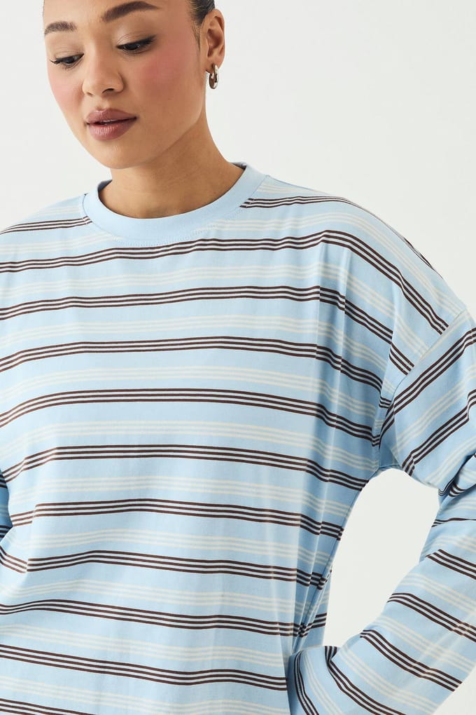 Dames Dsgn Studio Gestreept Oversized T-shirt | Light Blue | Maat: XL